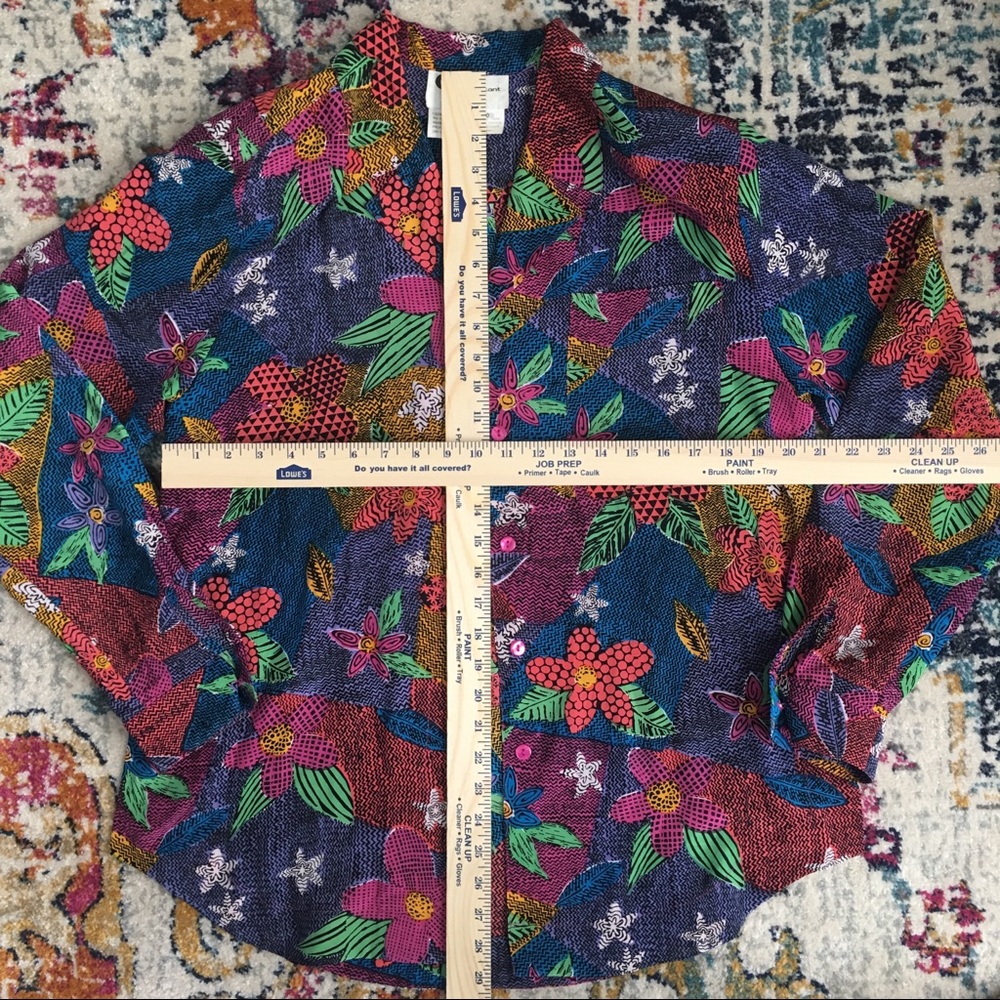 Rare vintage Silk Blouse Bright Novelty Print M L - Picture 8 of 8
